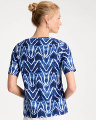 Chico's | Tie Dye Chevron Pima Elbow Sleeve Tee/ Passport Blue