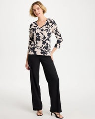 Chico's | Cotton Stretch 3/4 Sleeve Floral Tee/ Black