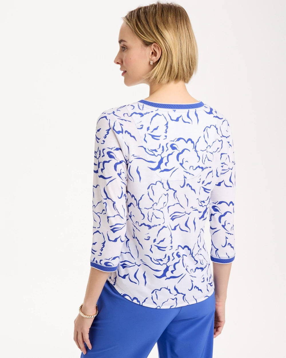 Chico's | Zenergy® Slub Knit Mesh Trim Tee/ Amparo Blue