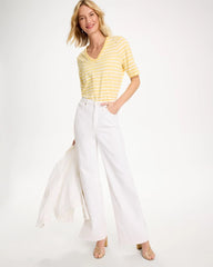 Chico's | Striped Cotton Slub V-Neck Tee/ Golden Haze