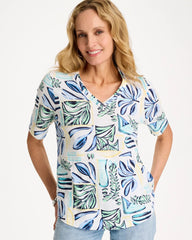 Chico's | Palm Cotton Slub V-Neck Tee/ Green Clover