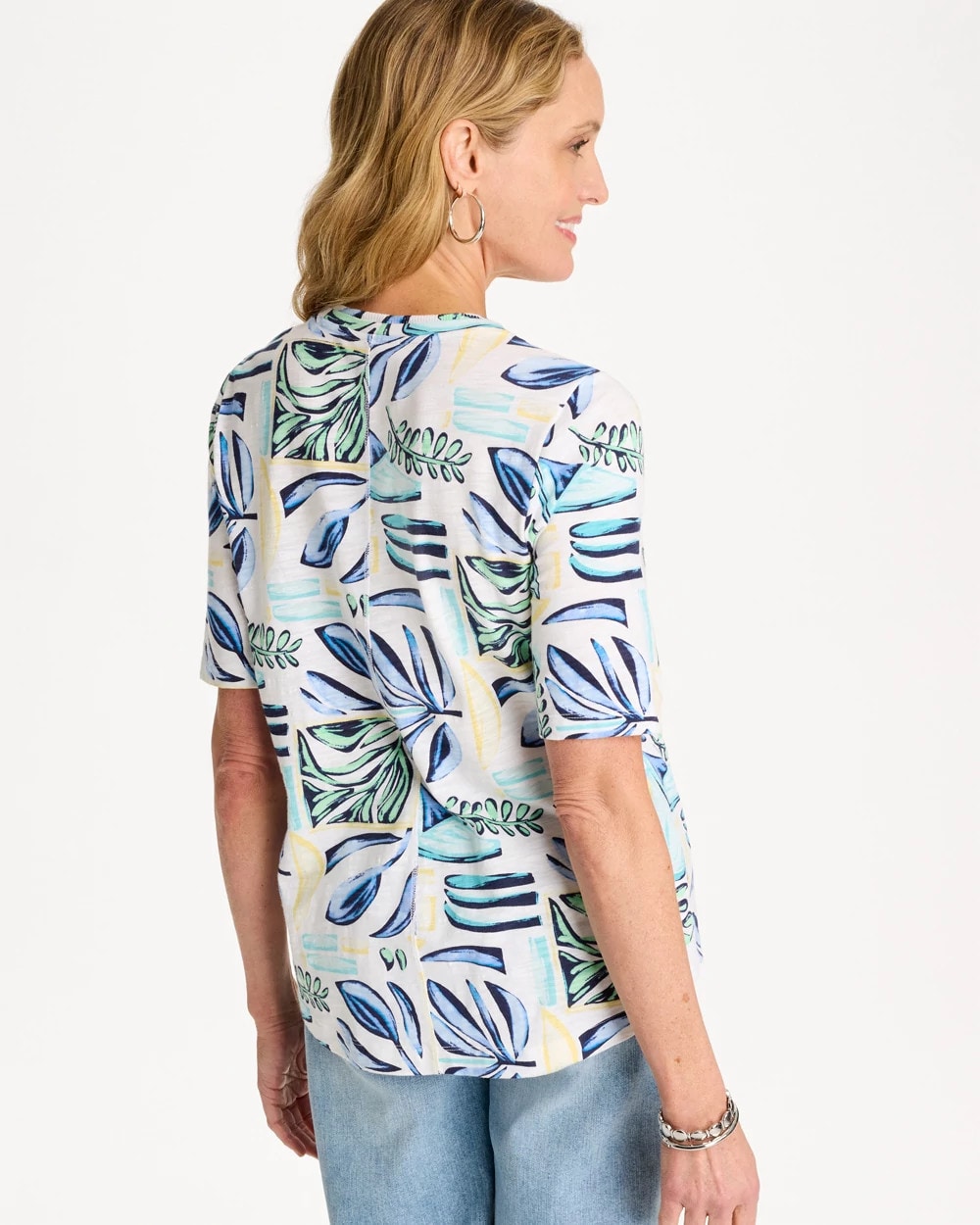 Chico's | Palm Cotton Slub V-Neck Tee/ Green Clover