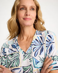 Chico's | Palm Cotton Slub V-Neck Tee/ Green Clover