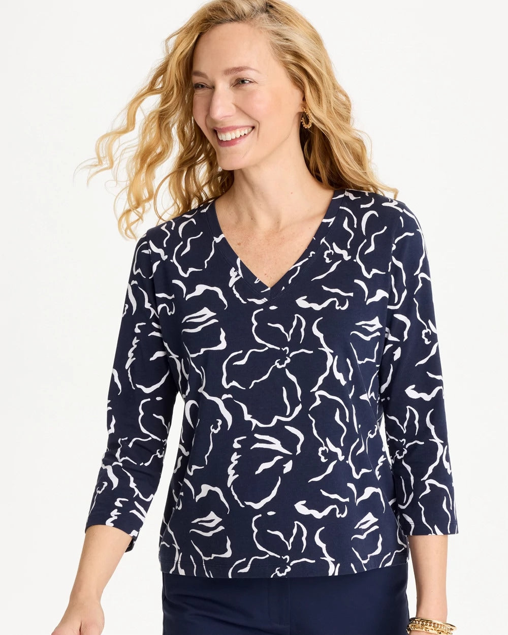 Chico's | Maya Cotton Stretch 3/4 Sleeve Tee/ Passport Blue