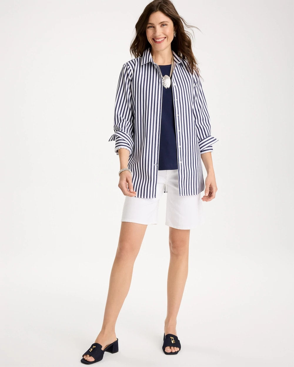 Chico's | No Iron™ Stretch Striped Shirt/ Passport Blue