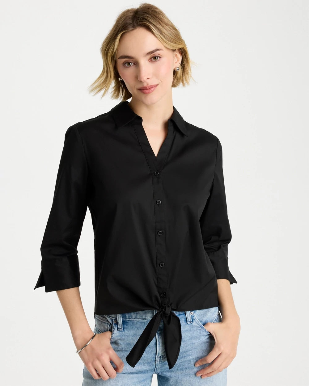 Chico's | Poplin Cotton Tie-Front Top/ Black