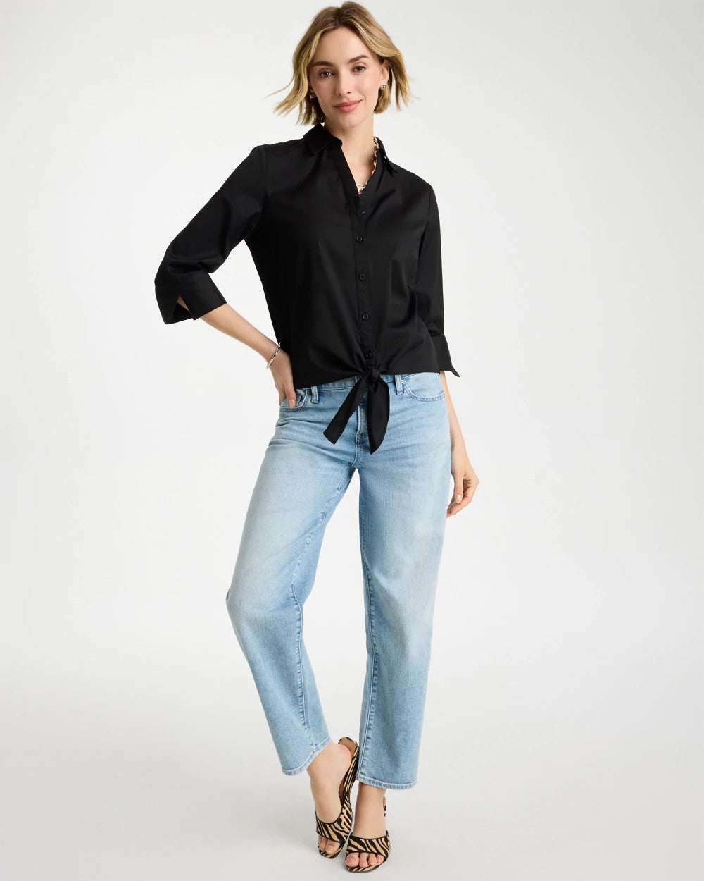 Chico's | Poplin Cotton Tie-Front Top/ Black