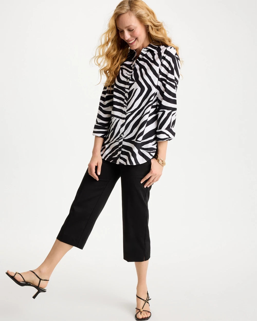 Chico's | No Iron™ Stretch Animal Print Shirt/ Black