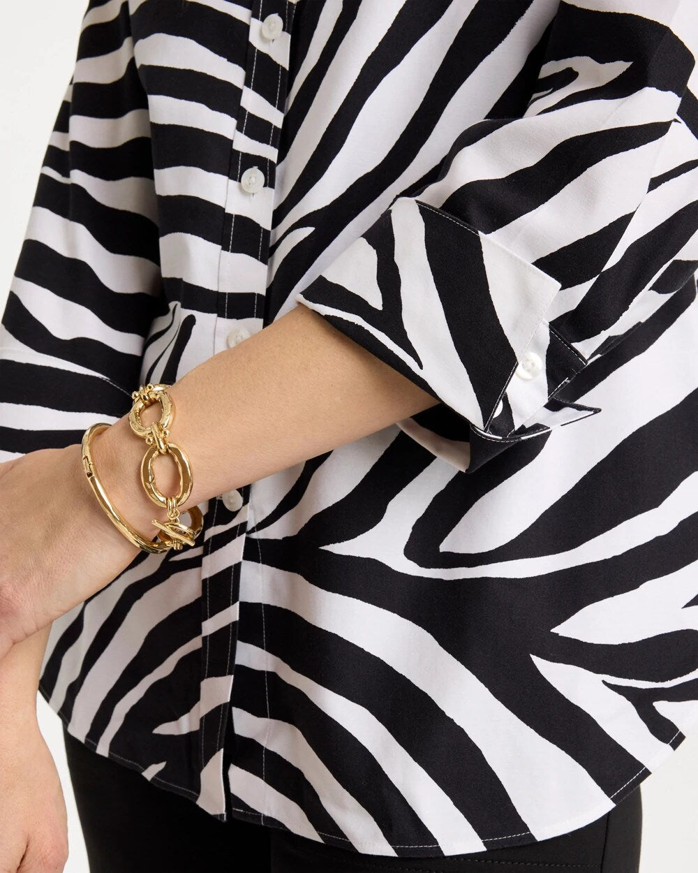 Chico's | No Iron™ Stretch Animal Print Shirt/ Black
