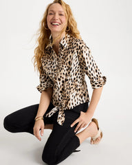 Chico's | Poplin Cotton Animal Print Tie-Front Top/ Black