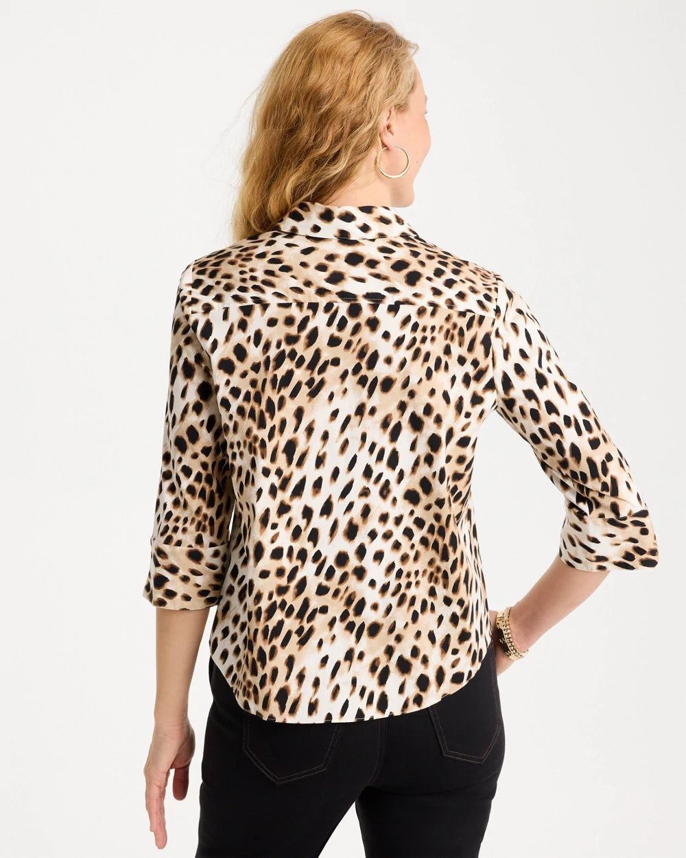 Chico's | Poplin Cotton Animal Print Tie-Front Top/ Black