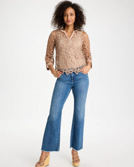 Chico's | Mixed-Media Medallion Lace Top/ Mocha Mousse