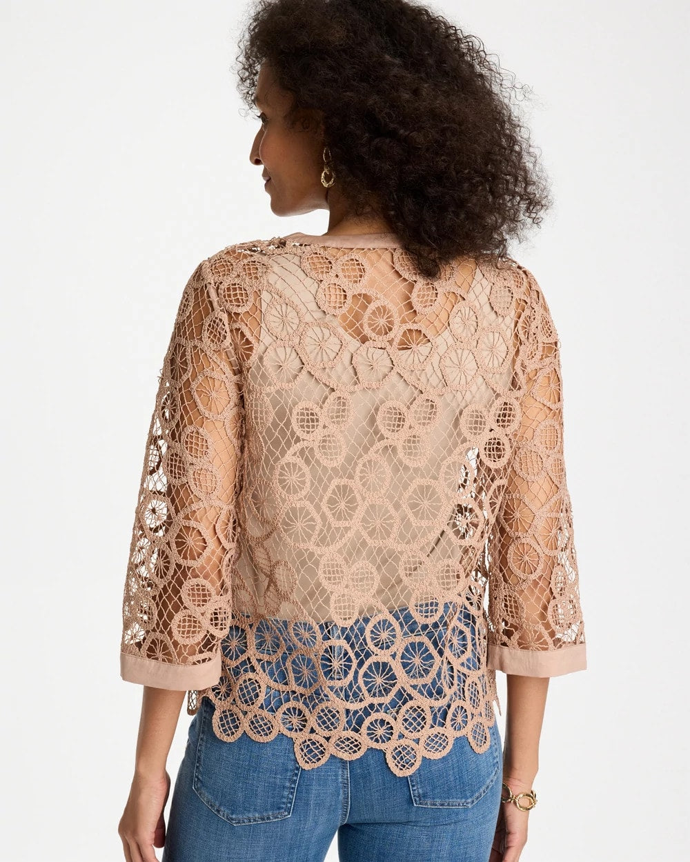 Chico's | Mixed-Media Medallion Lace Top/ Mocha Mousse