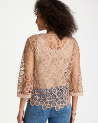Chico's | Mixed-Media Medallion Lace Top/ Mocha Mousse