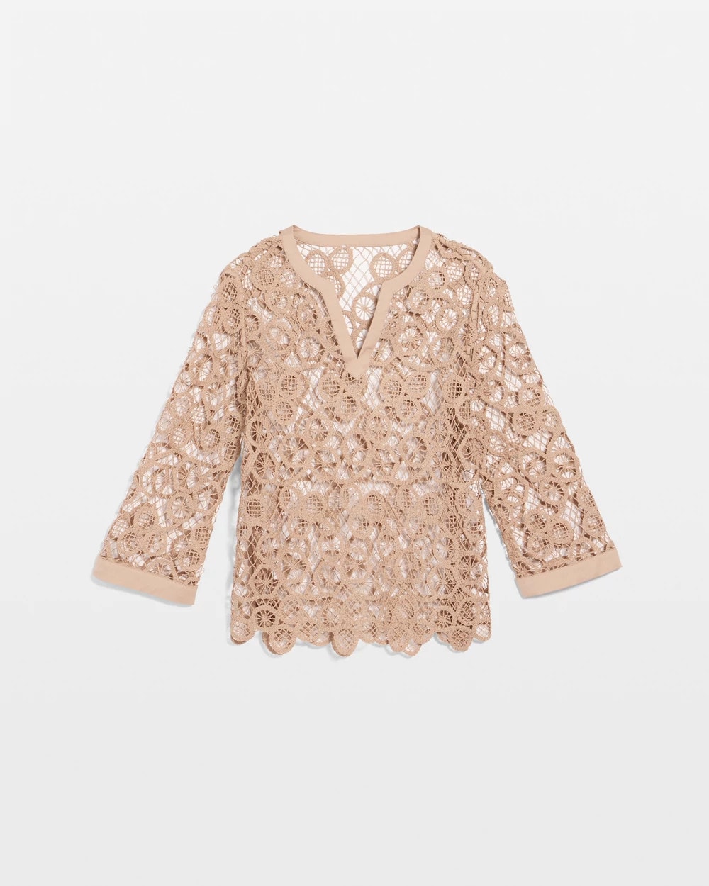 Chico's | Mixed-Media Medallion Lace Top/ Mocha Mousse