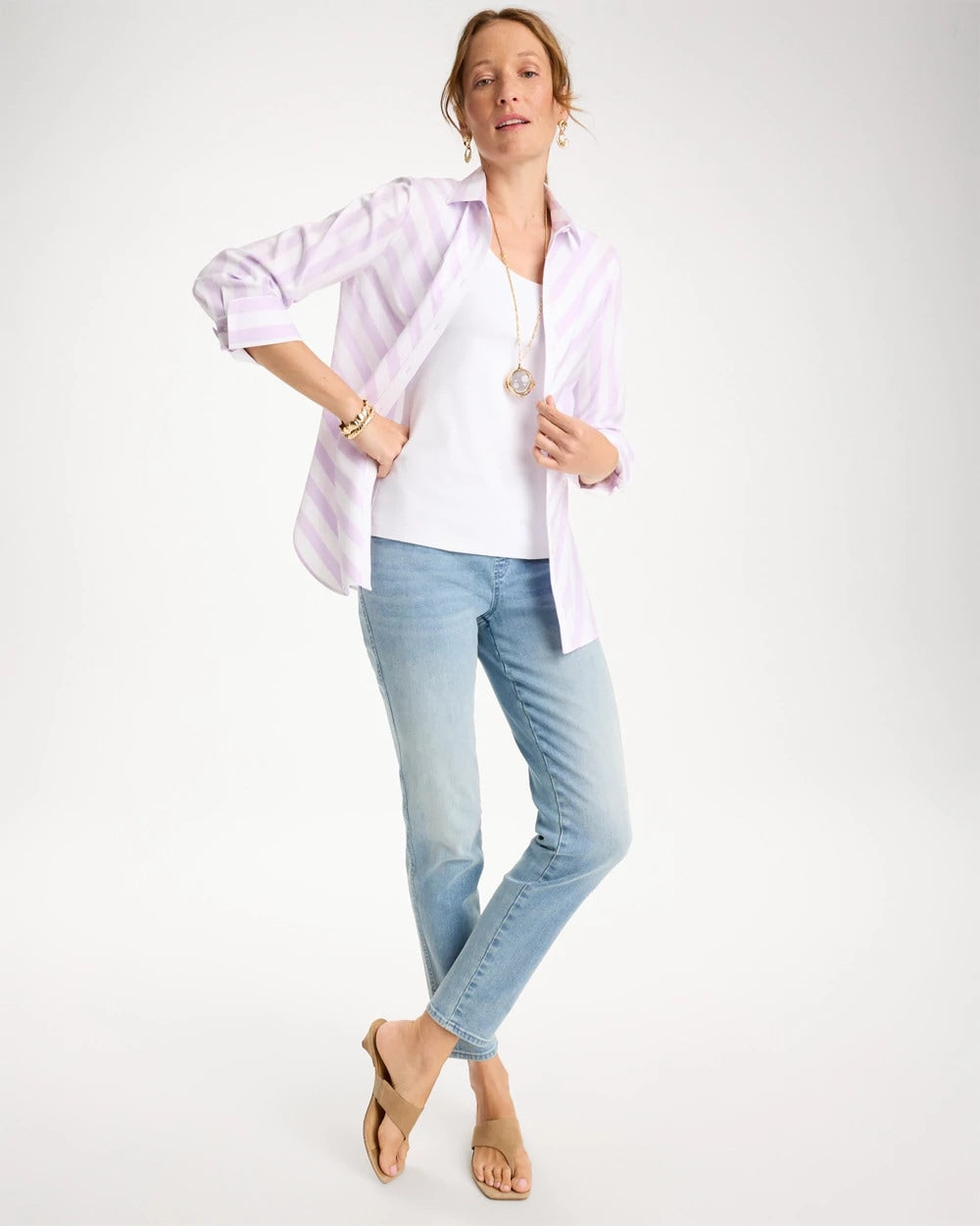 Chico's | No Iron™ Stretch Striped Shirt/ Orchid Mist