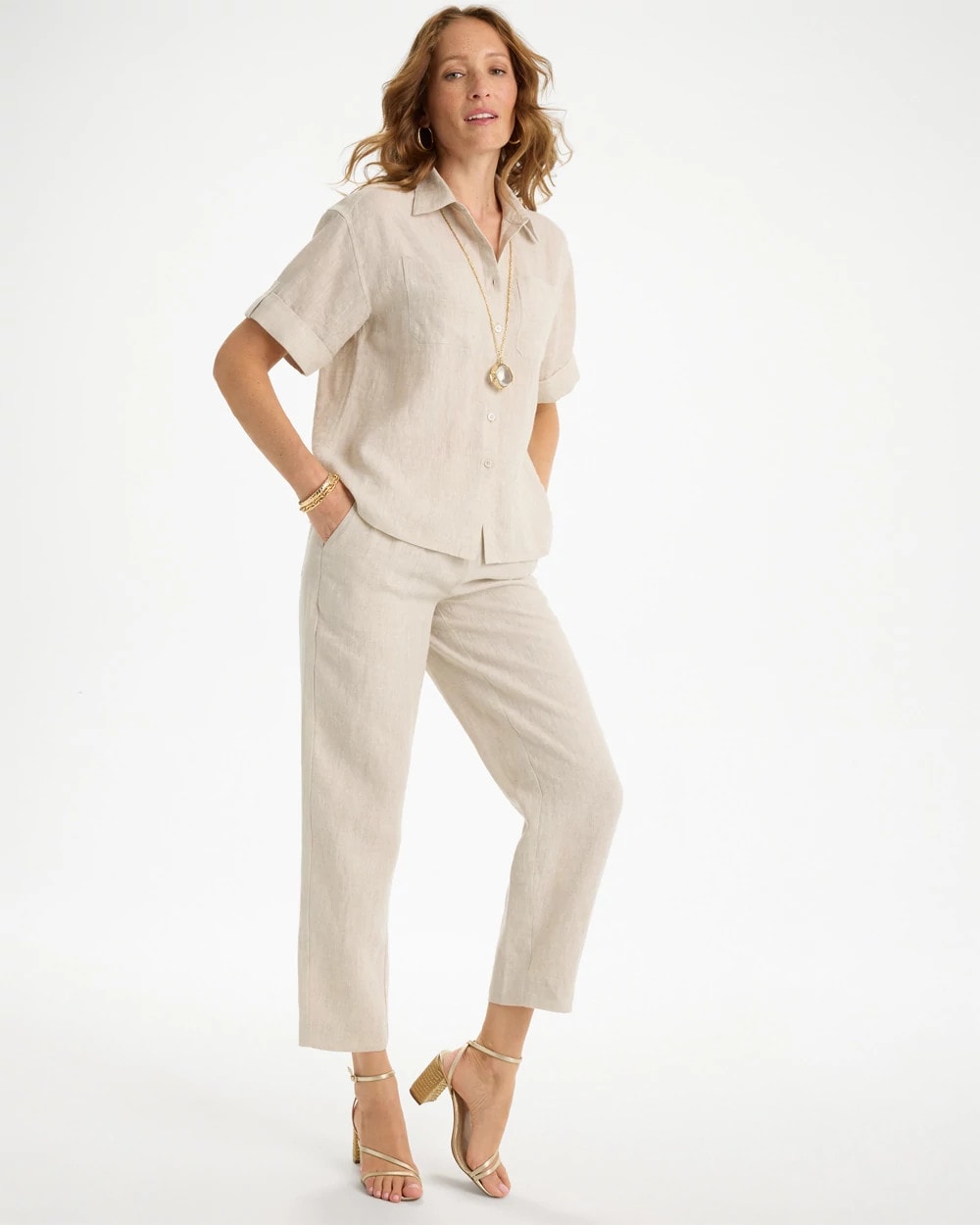 Chico's | Linen Camp Collared Shirt/ Oatmeal