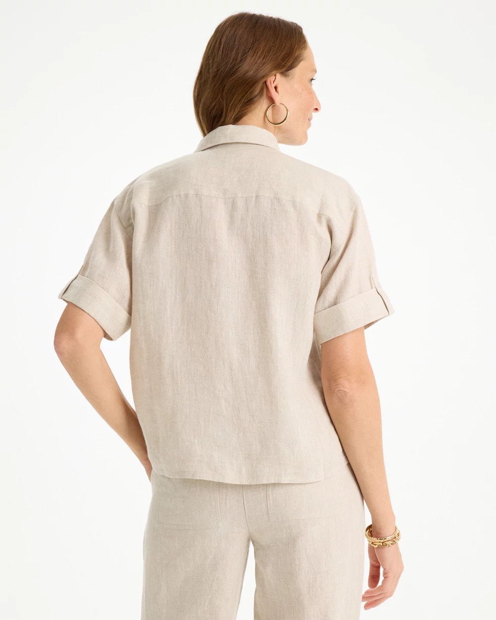 Chico's | Linen Camp Collared Shirt/ Oatmeal