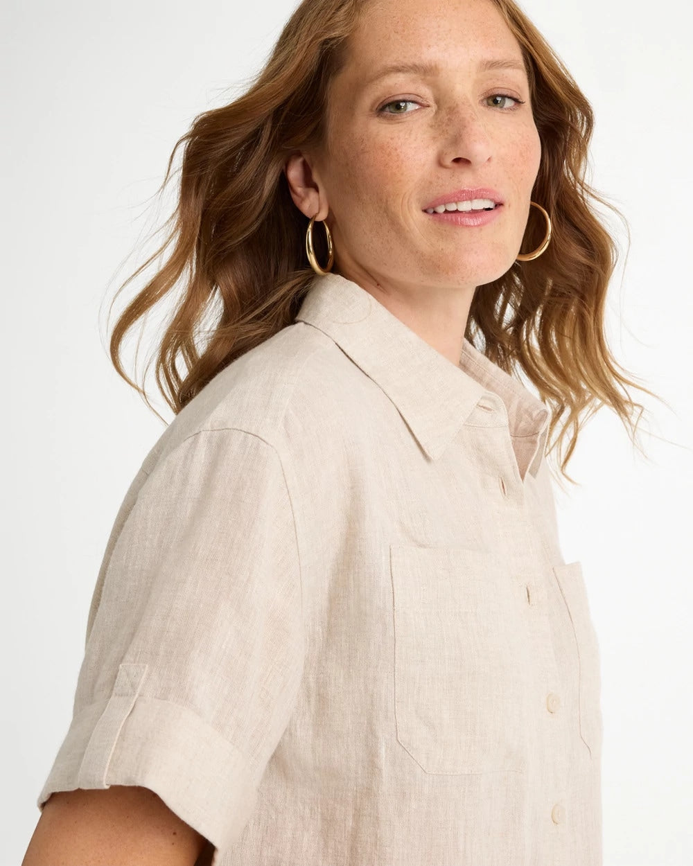 Chico's | Linen Camp Collared Shirt/ Oatmeal