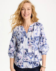 Chico's | Cotton Printed Billow Sleeve Blouse/ Amparo Blue