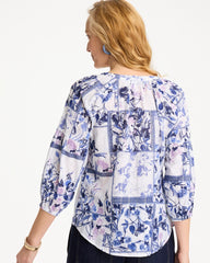Chico's | Cotton Printed Billow Sleeve Blouse/ Amparo Blue