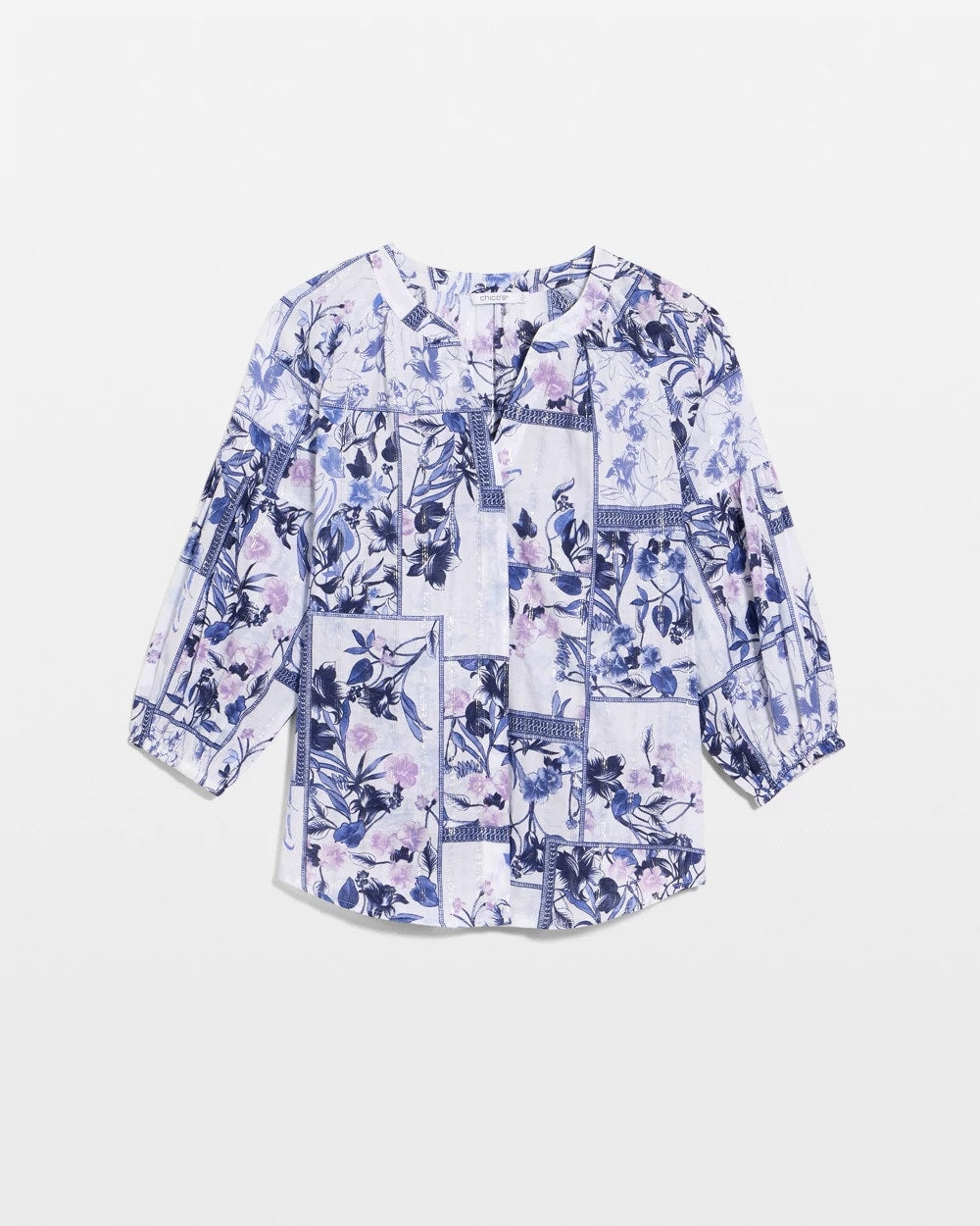 Chico's | Cotton Printed Billow Sleeve Blouse/ Amparo Blue