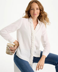 Chico's | Linen Flower Embellished Blouse/ Alabaster