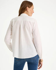 Chico's | Linen Flower Embellished Blouse/ Alabaster