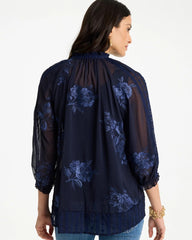 Chico's | Embellished Splitneck Blouse/ Passport Blue
