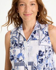 Chico's | Cotton-Blend Classic Printed Sleeveless Shirt/ Amparo Blue