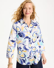 Chico's | No Iron™ Linen Handpainted Print Shirt/ Passport Blue