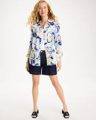 Chico's | No Iron™ Linen Handpainted Print Shirt/ Passport Blue