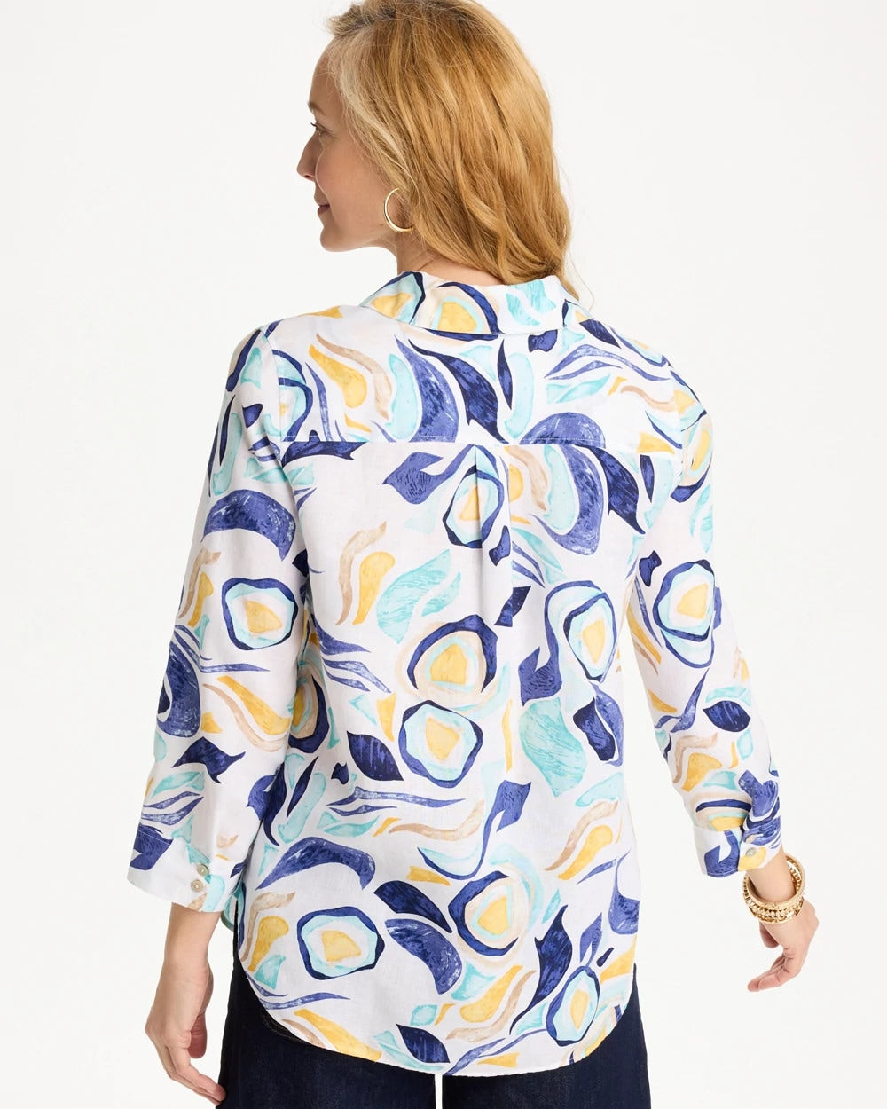 Chico's | No Iron™ Linen Handpainted Print Shirt/ Passport Blue