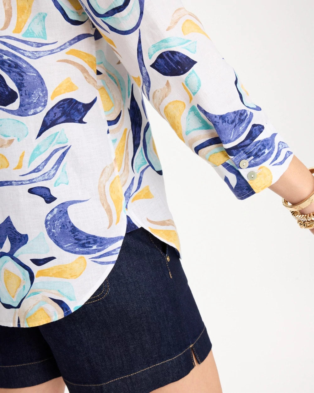Chico's | No Iron™ Linen Handpainted Print Shirt/ Passport Blue