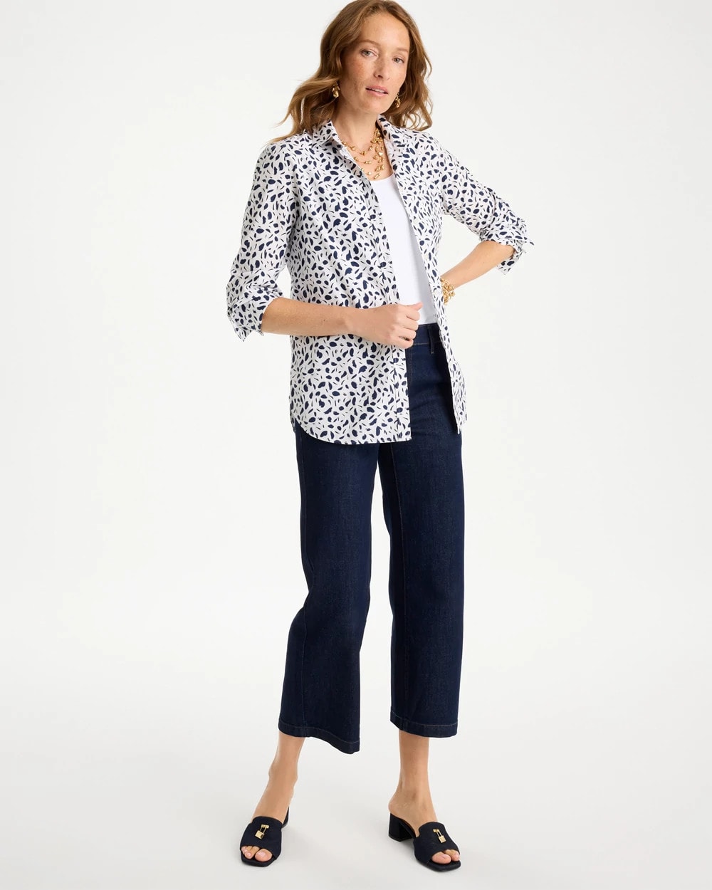 Chico's | No Iron™ Stretch Printed Shirt/ Optic White