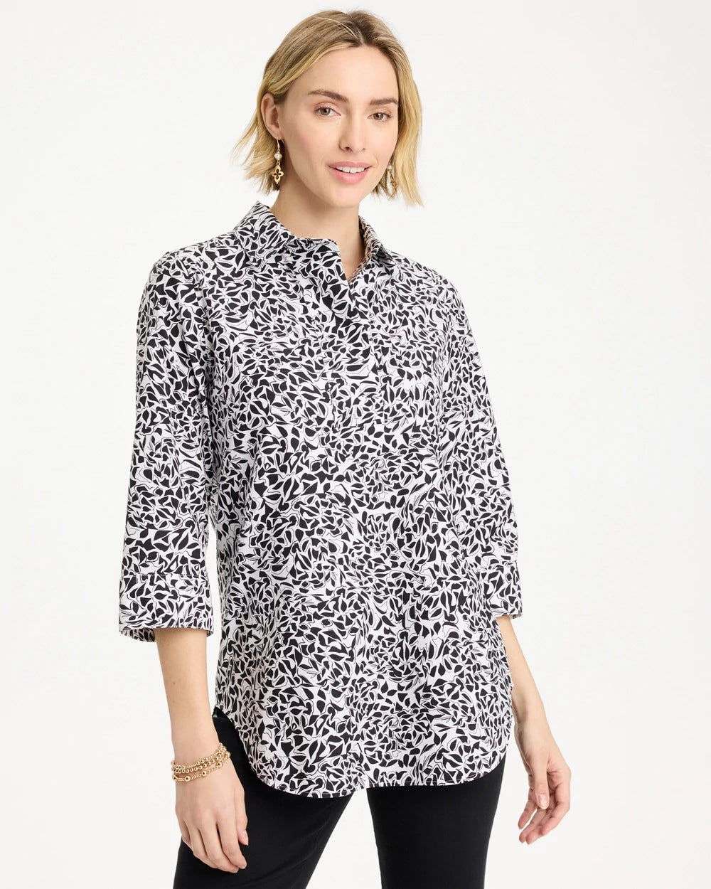 Chico's | No Iron™ Stretch Printed Popover/ Black
