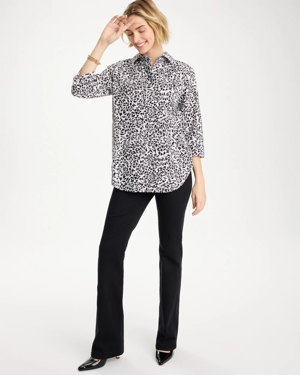 Chico's | No Iron™ Stretch Printed Popover/ Black