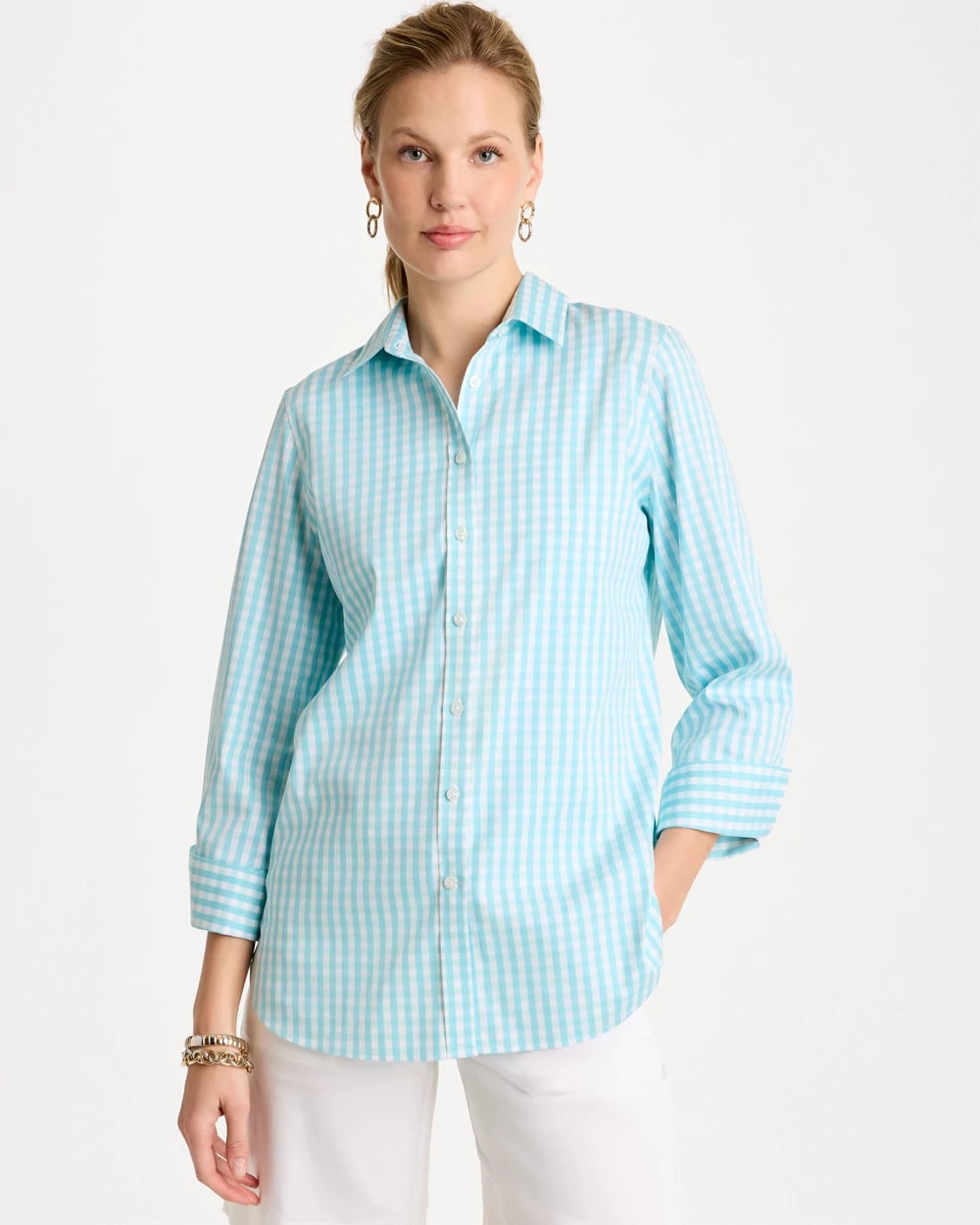 Chico's | No Iron™ Stretch Gingham Shirt/ Bondi Blue