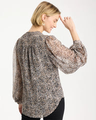 Chico's | Georgette Printed Squares Blouse/ Black