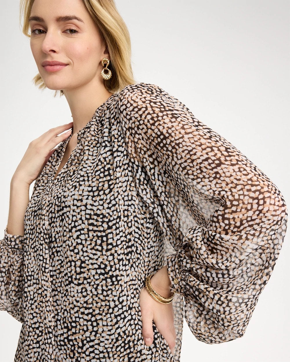Chico's | Georgette Printed Squares Blouse/ Black