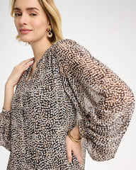Chico's | Georgette Printed Squares Blouse/ Black