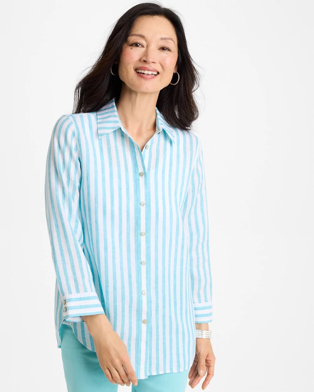 Chico's | No Iron™ Linen Striped Shirt/ Oceano