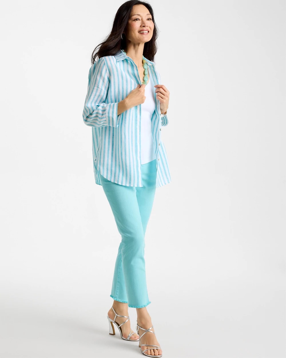 Chico's | No Iron™ Linen Striped Shirt/ Oceano