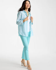 Chico's | No Iron™ Linen Striped Shirt/ Oceano
