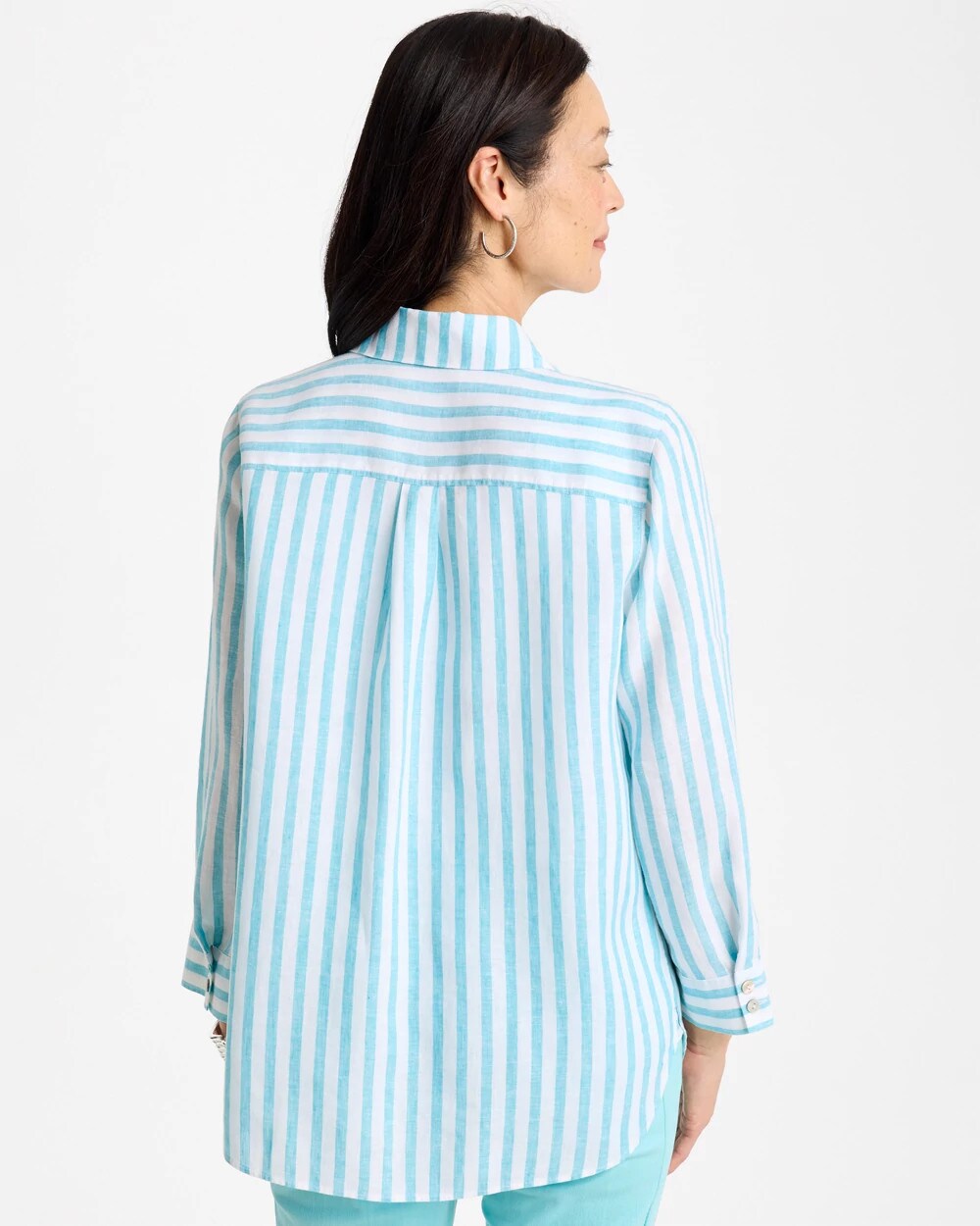 Chico's | No Iron™ Linen Striped Shirt/ Oceano