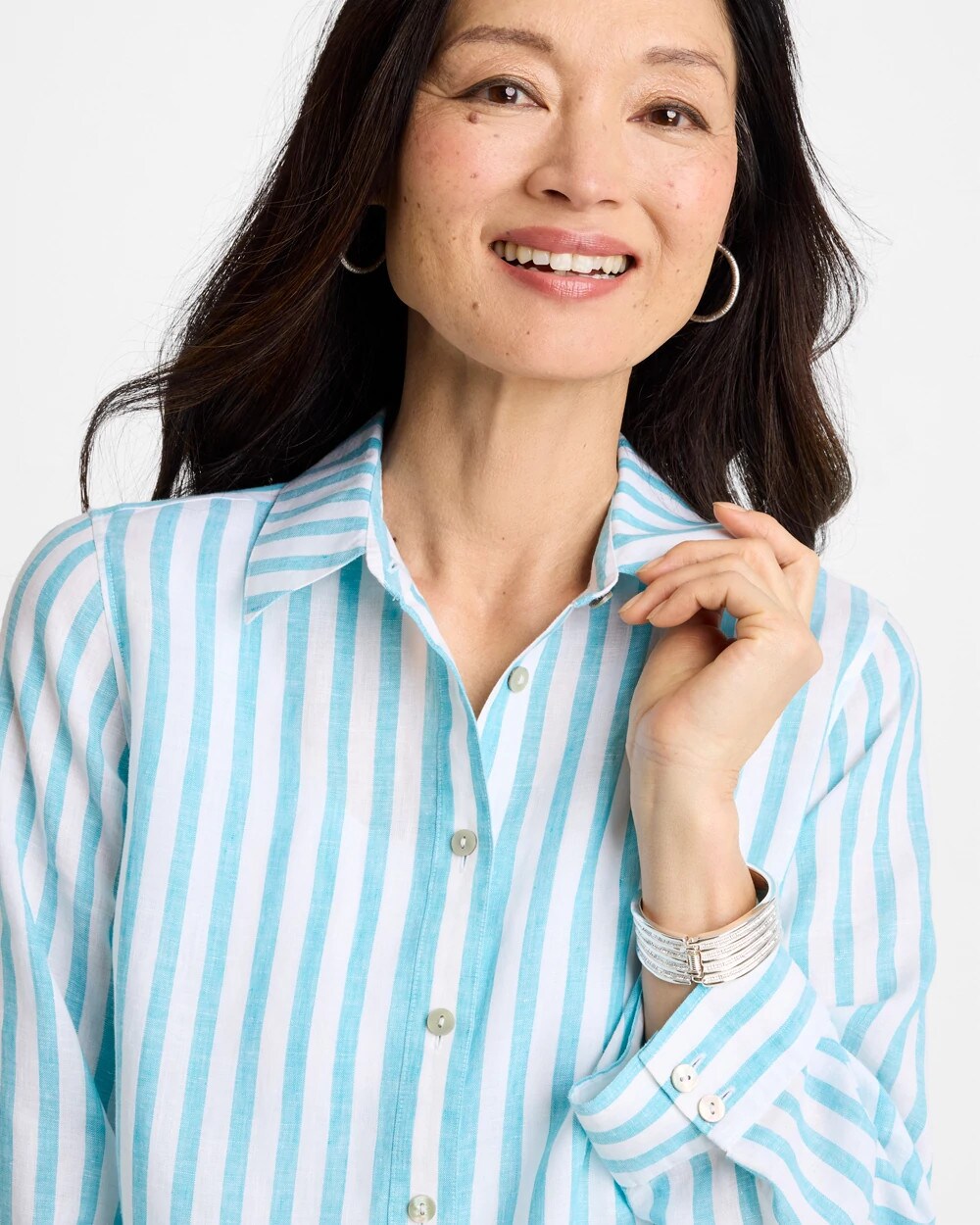 Chico's | No Iron™ Linen Striped Shirt/ Oceano