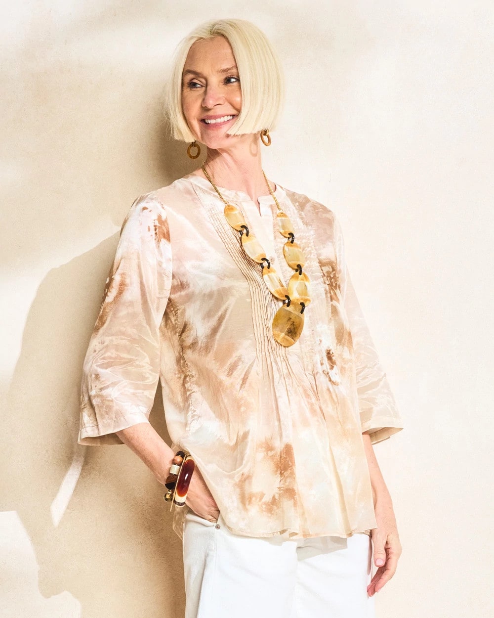 Chico's | Cotton-Blend Pintuck Tunic/ Sandstone