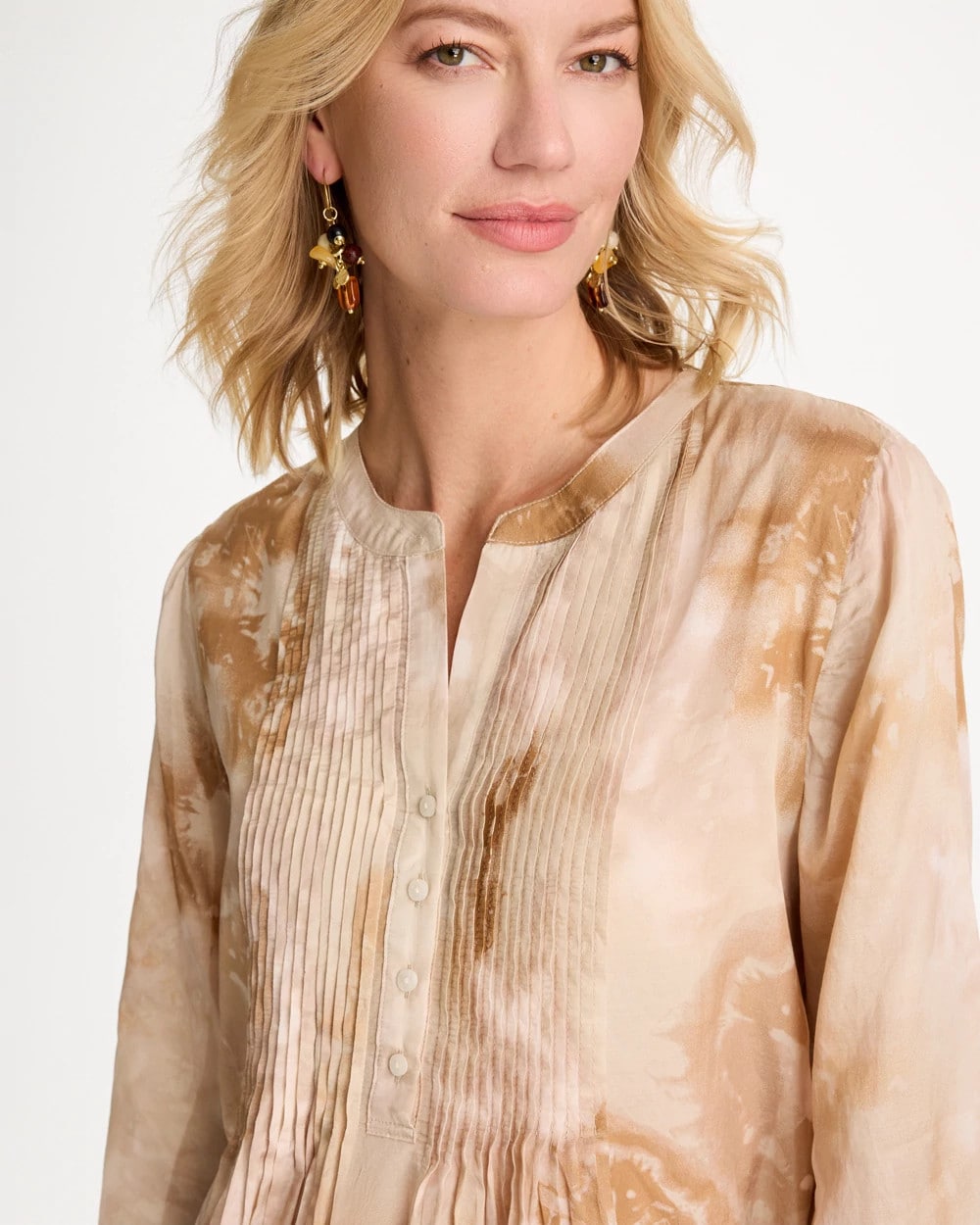 Chico's | Cotton-Blend Pintuck Tunic/ Sandstone