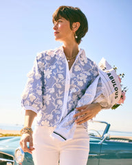 Chico's | Cotton 3D Embroidered Striped Shirt/ Alabaster