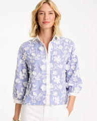 Chico's | Cotton 3D Embroidered Striped Shirt/ Alabaster